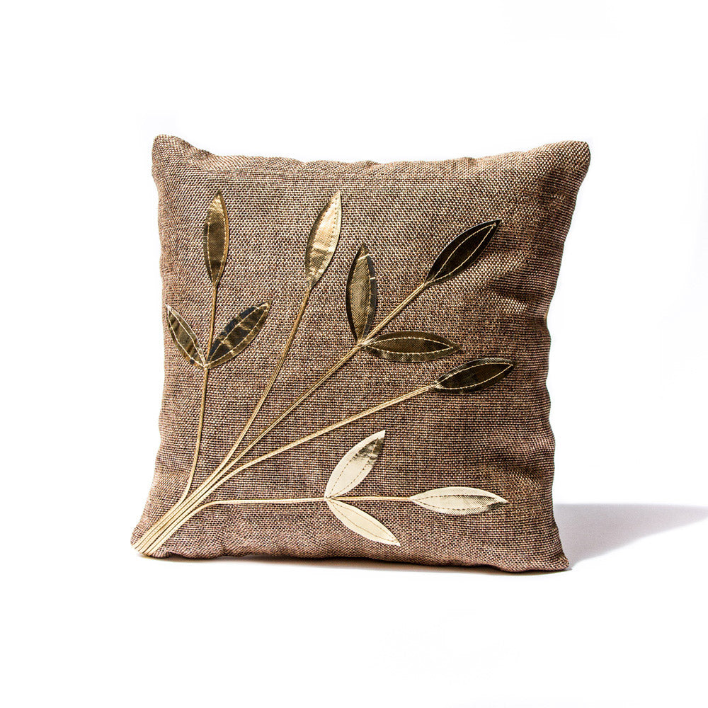 Rustic Brown Golden Leaf Pillow