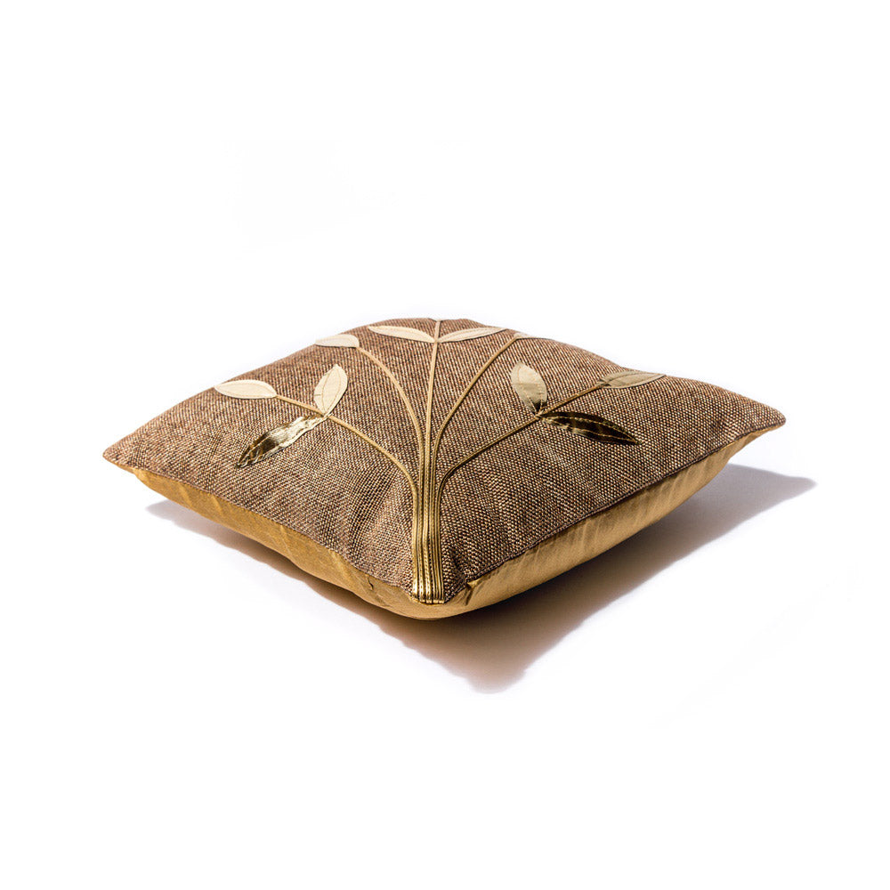Rustic Brown Golden Leaf Pillow