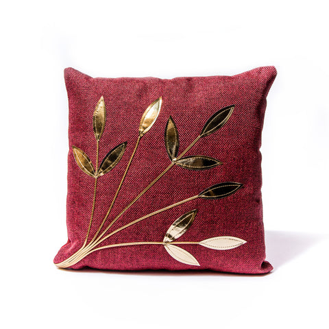 Maroon Golden Leaf Pillow